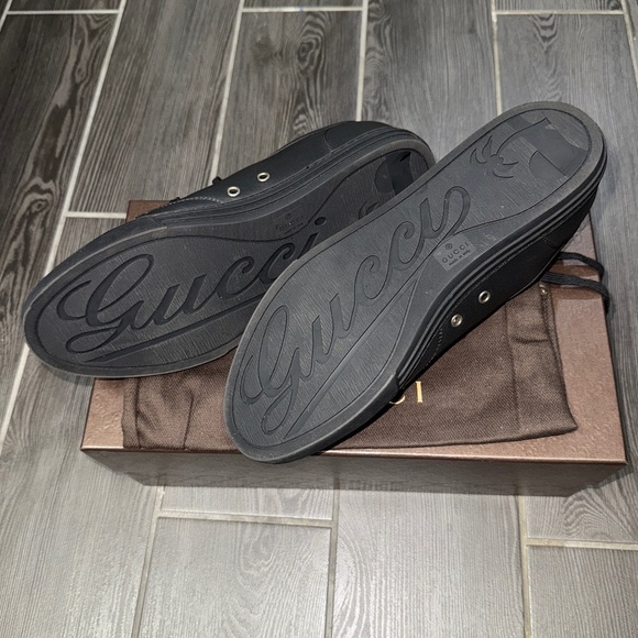 Gucci Black Mirosoft Nero Leather Sneakers Model 423301 SIZE: US 10 - Picture 3 of 11